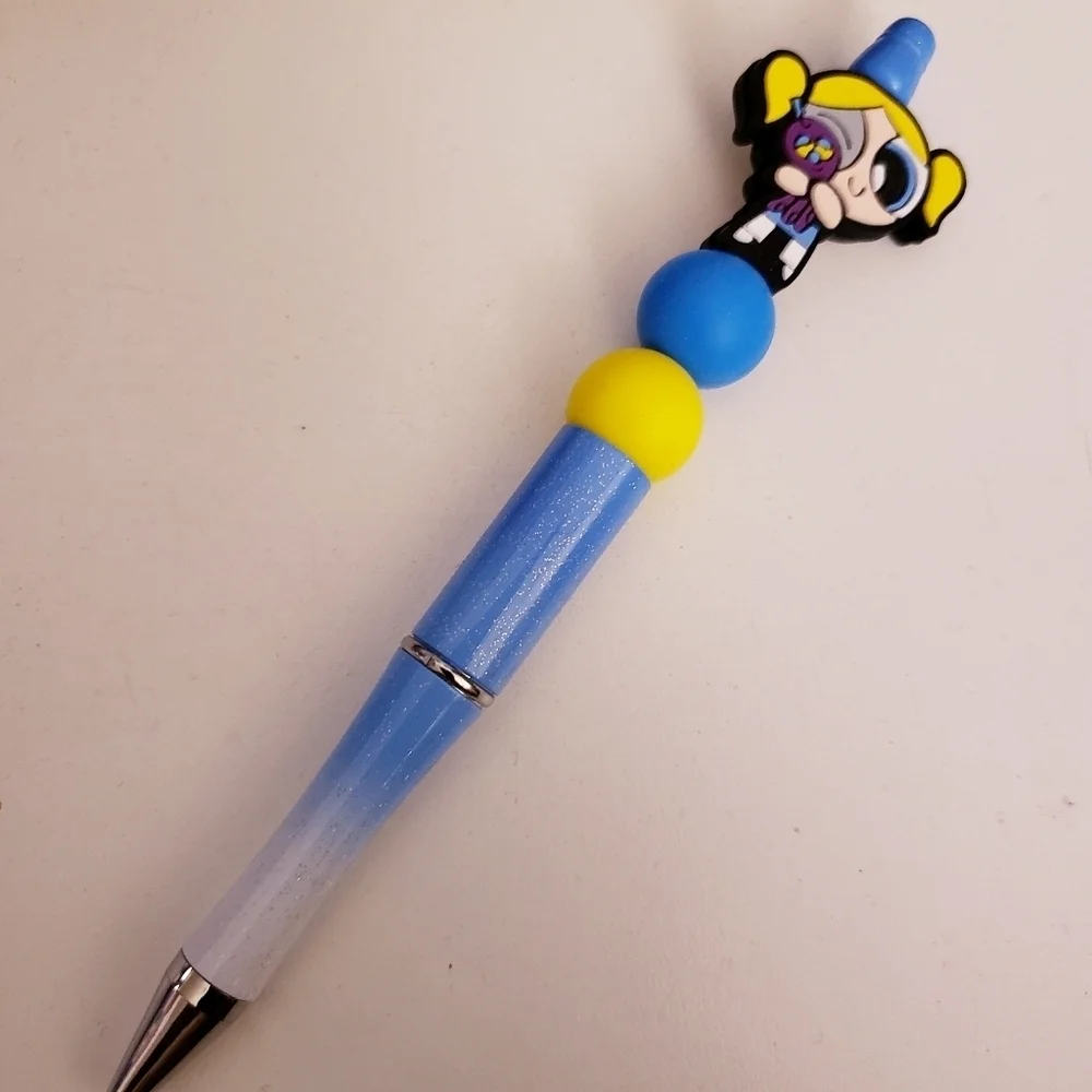 Handmade Glitter Gradient Powerpuff Girls Bubbles Beaded Silicone Focal Bead Pen